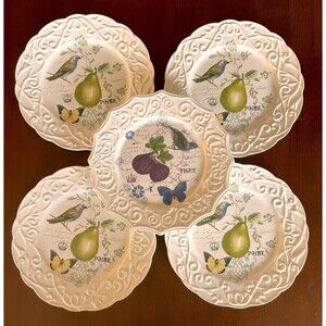 Vintage Mikasa Antique Countryside (4) Pear (1) Fig Embossed 8 1/2” Salad Plates